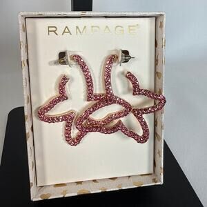 Y2K Rampage Pink Rhinestone Butterfly Large Hoop Earrings Glam Statement Piece